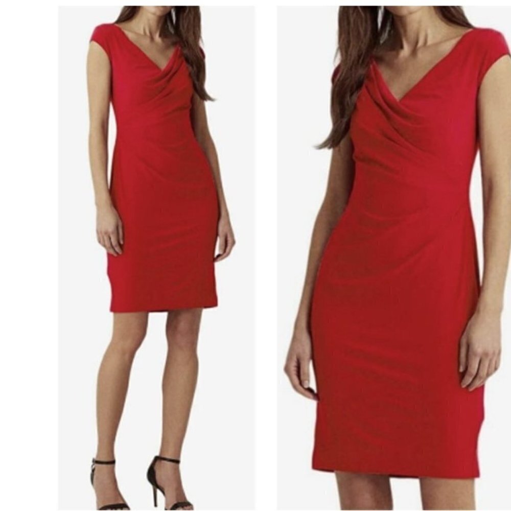 Ralph Lauren Brandie Cowl Neck Red Dress